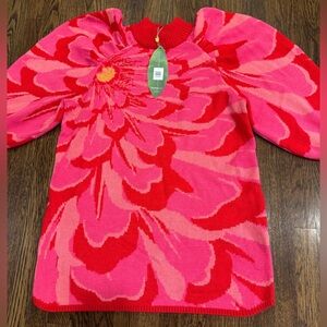Farm Rio Bold Flower Knit Dress Mini pink size XL FLORAL New